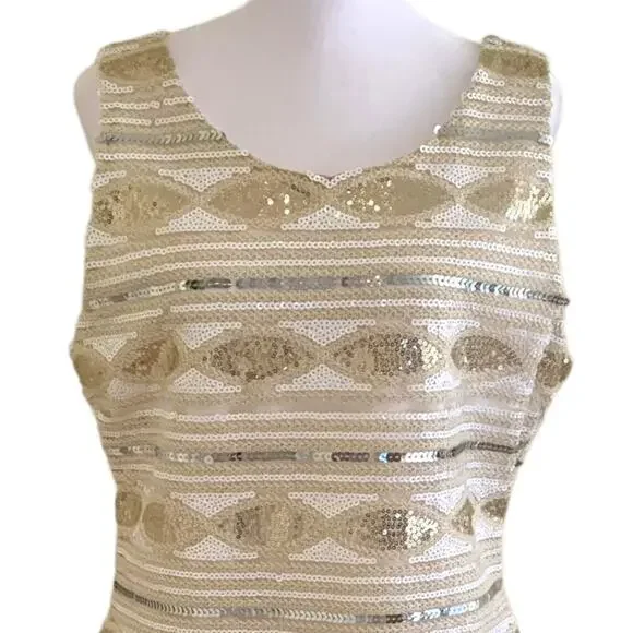 Adore Women's XL Dress Beige Gold White Silver Sequin Sleeveless NWT - Picture 8 of 13
